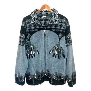 Vintage Milton Funwear Canada Native Dreamcatcher Feather Print Fleece Zip Up